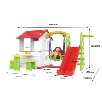Duży Domek dla dzieci 5w1 Huśtawka Zjeżdżalnia Stolik Krzesełka CHD-533